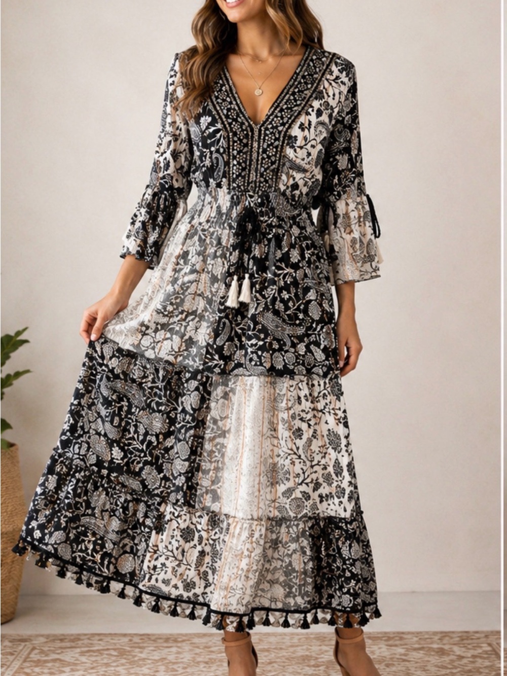 Me 2 Magic Cottagecore, Patchwork Women’s Midi Dress Size S